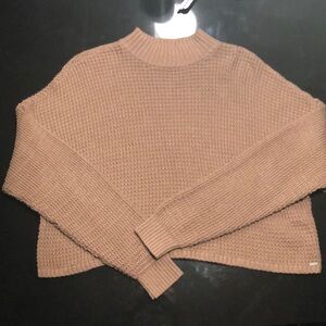 Hollister Brown Easy Cozy Waffle Knit Cropped Sweater Size L Brown Tan